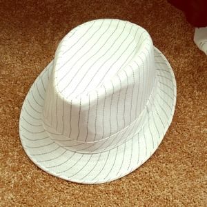 White fedora with black stripes