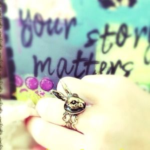 Alice in wonderland brass white rabbit ring! Sweet