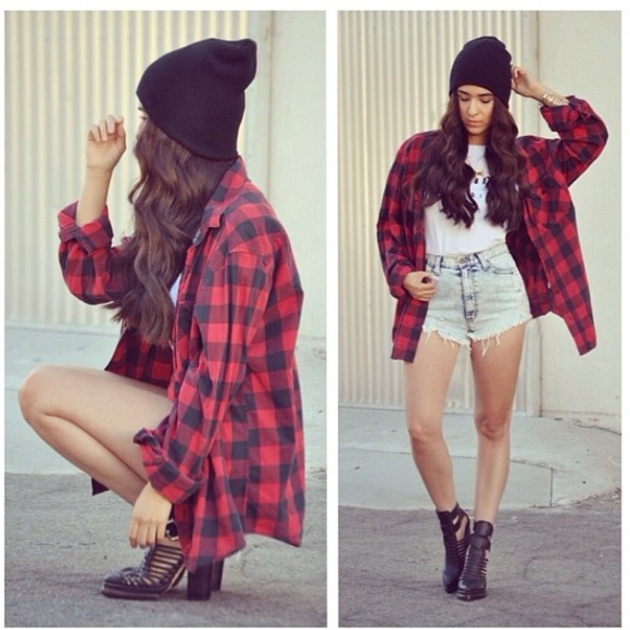 Tops - Red & Black Flannel / Plaid Shirt