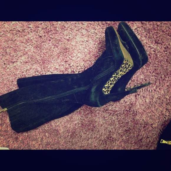 Black suede cheetah bottom boots