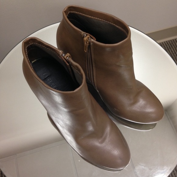 Sold: Taupe Brown Leatherette Wedge Booties - Picture 3 of 4