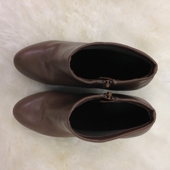 Sold: Taupe Brown Leatherette Wedge Booties - Picture 4 of 4