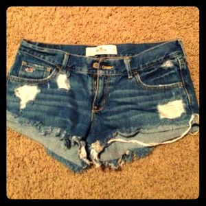 Distressed blue jean hollister shorts