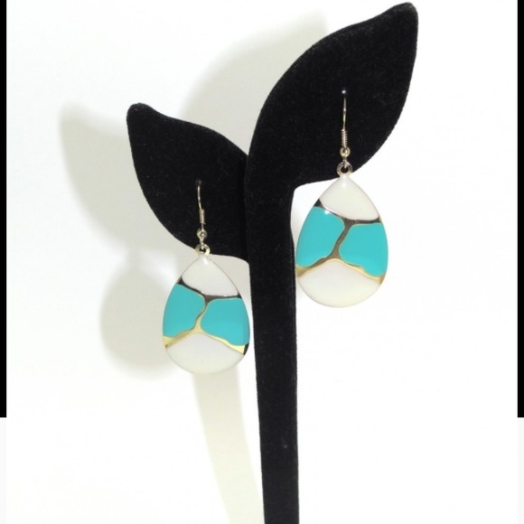 Turquoise white and gold lightweight earrings