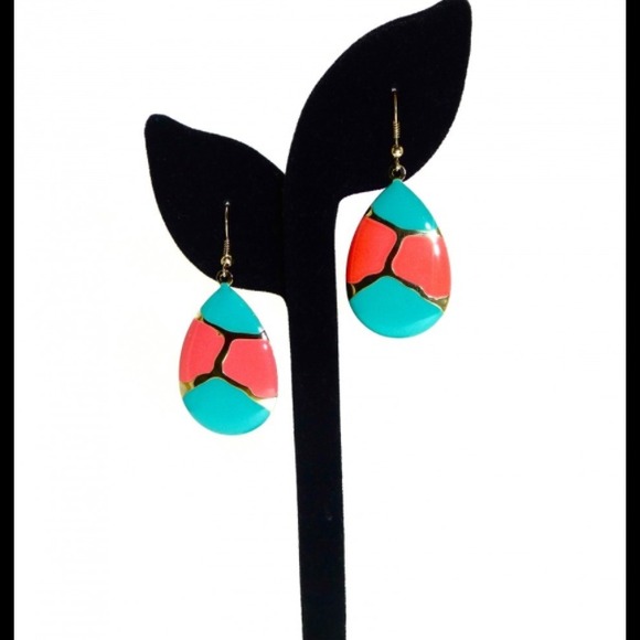 Salmon turquoise and gold lightweight earrings