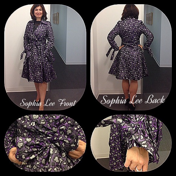 Purple and gray belted trench with full skirt - Picture 2 of 4