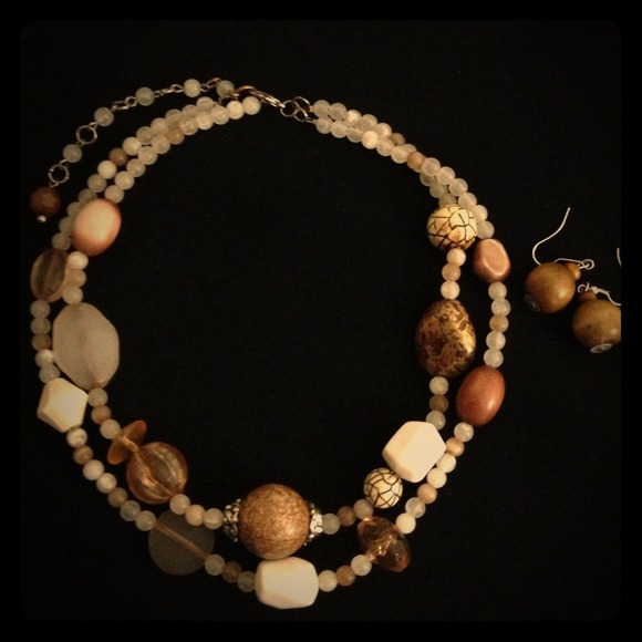 Brown beaded necklace and earrings combo