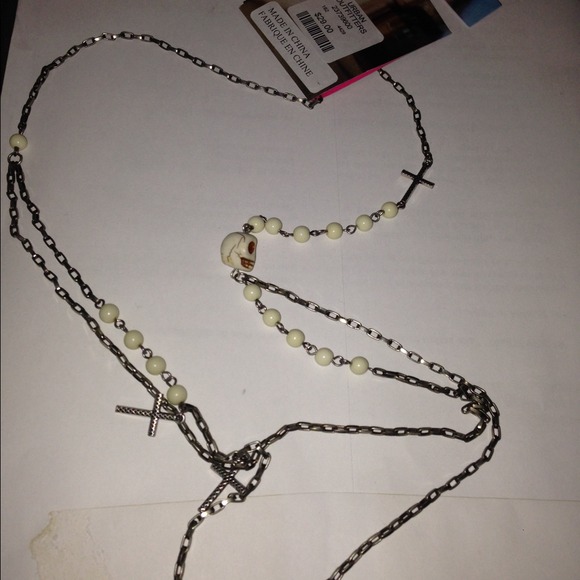 Long double skull/crosses necklace