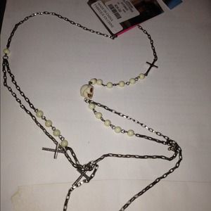 Long double skull/crosses necklace