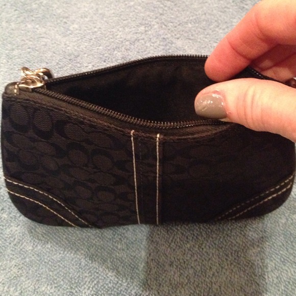 Coach black wristlet. Black fabric w/leather trim - Picture 2 of 2