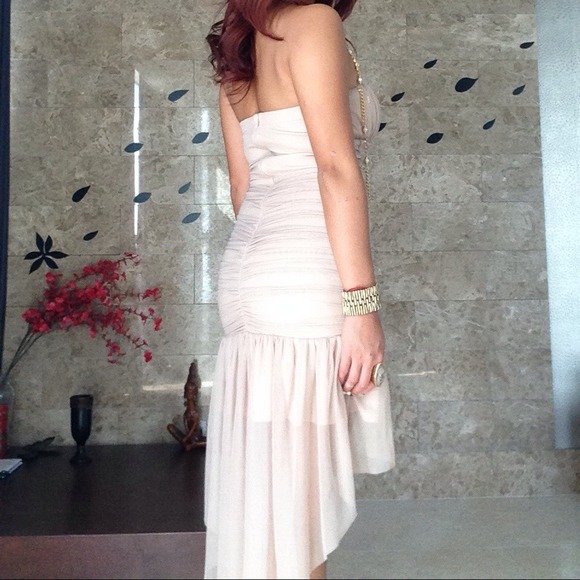 🎉3xHP🎉✨Nude Chiffon Detail Hi Low Tube Dress✨ - Picture 3 of 4