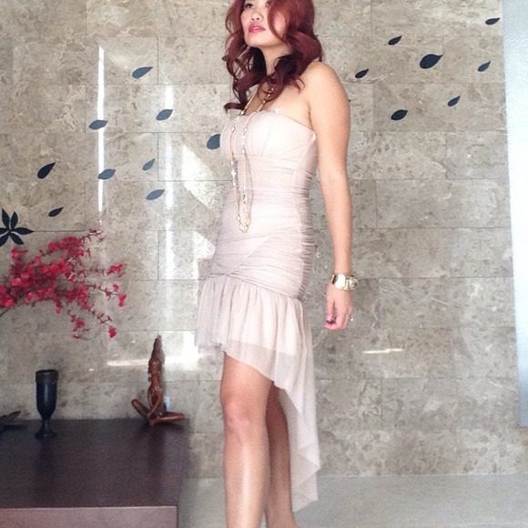 🎉3xHP🎉✨Nude Chiffon Detail Hi Low Tube Dress✨ - Picture 4 of 4