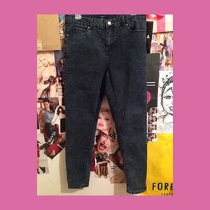 High waisted black acid wash jeans