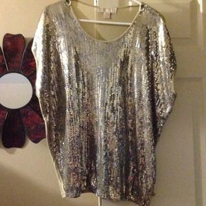 Michael Kors gold sequined short sleeve shirt