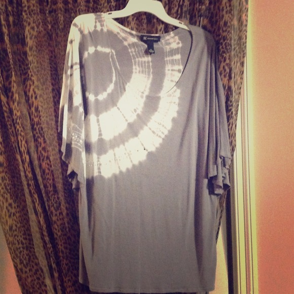 Oversized grey tie died rhinestone blouse