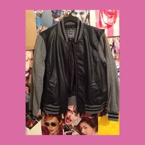 Faux leather varsity jacket