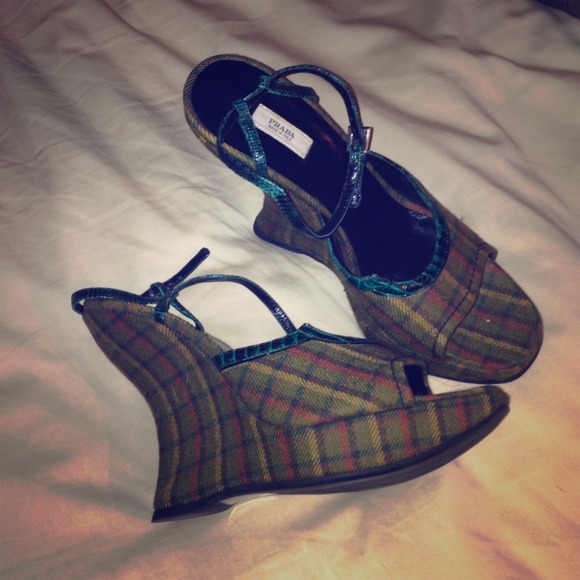 Sold- Prada green plaid wedges.  Size 37 brand new