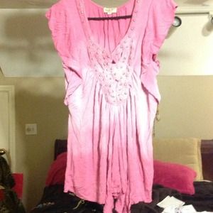 Hippy chic pink ombré beaded blouse