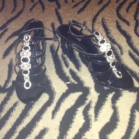Black rhinestone heels