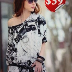 Black an white shirt off shoulders
