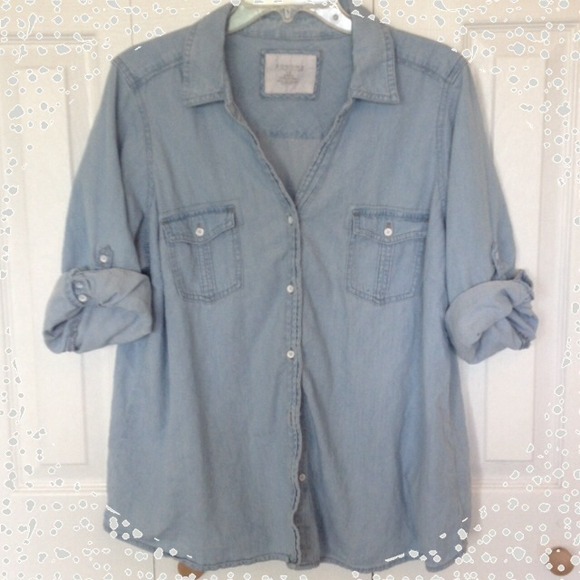 Tops - Sold Light wash chambray blouse