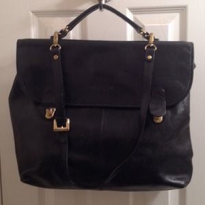Monsac Black Leather Shoulder Satchel/Briefcase