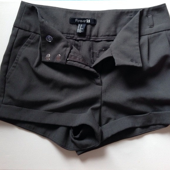 Charcoal colored high waisted dress shorts
