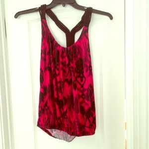 Pink and black patterned rope strap tank top