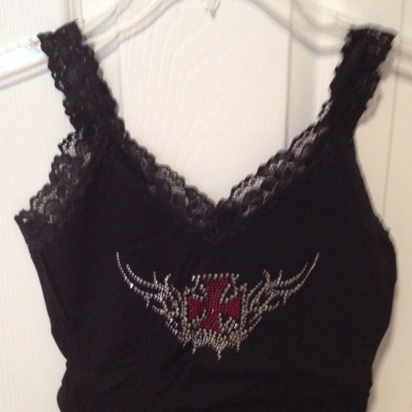 Black lace spandex tank top