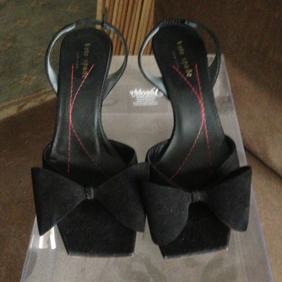 Sold-Kate spade black suede kitten heel sling back