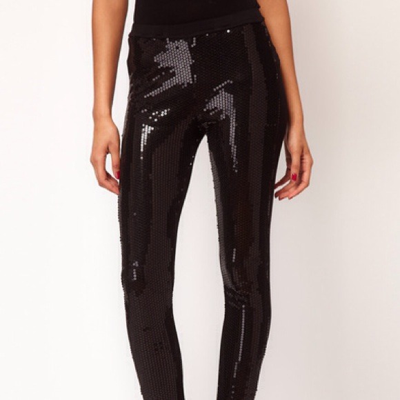 ASOS Pants - Black Asos Leggings With Sequin Panel Front