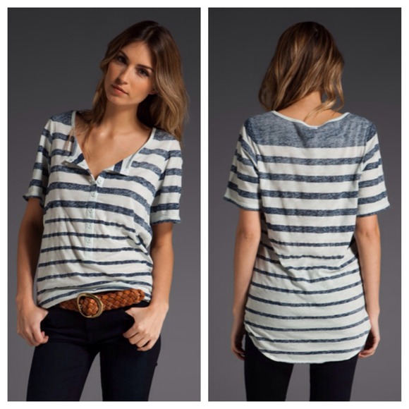 RVCA Striped Henley Tee - Blue/Navy