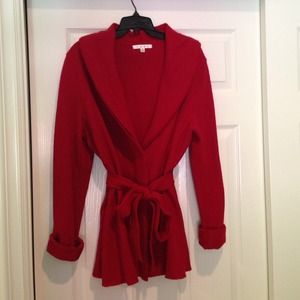 CABI Red Boiled merino wool belted jacket