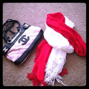 Chanel handbag and two scarves (red and white)
