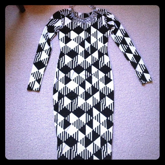 Black and white ASOS pattern midi dress.