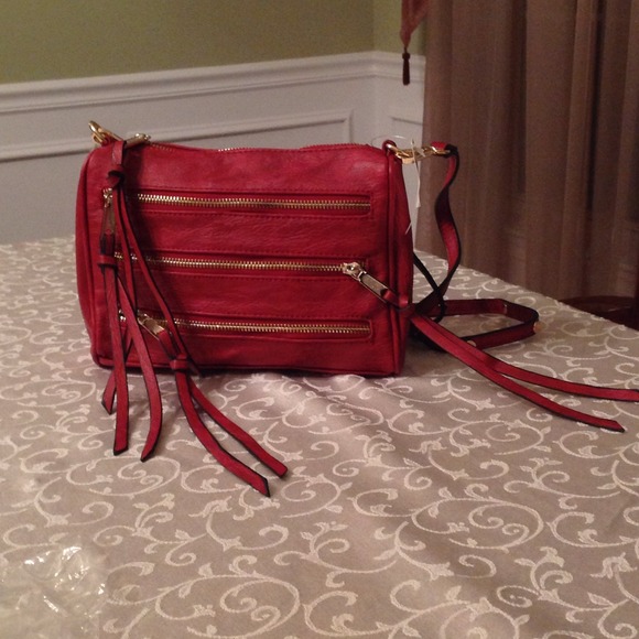 Red five zip crossbody bag