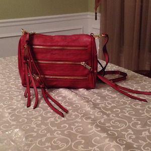 Red five zip crossbody bag