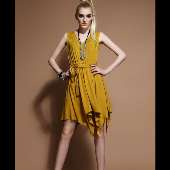 Mustard shark hem dress
