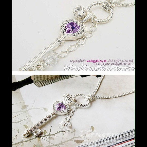 Amethyst love key pendant Necklace