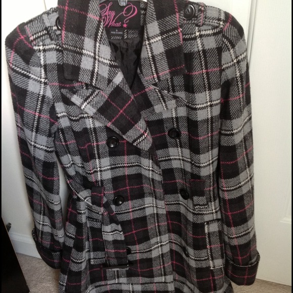 Plaid belted pea coat in size small