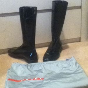 Prada black patent leather boots