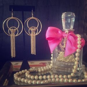 Gold double-hoop earrings with chain