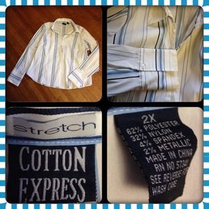 Plus size blue n white striped dress shirt