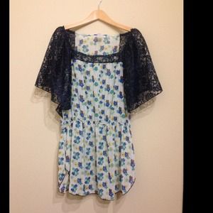 Sheer flower print top with lace