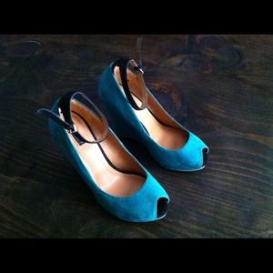 Zara Teal Suede Wedges