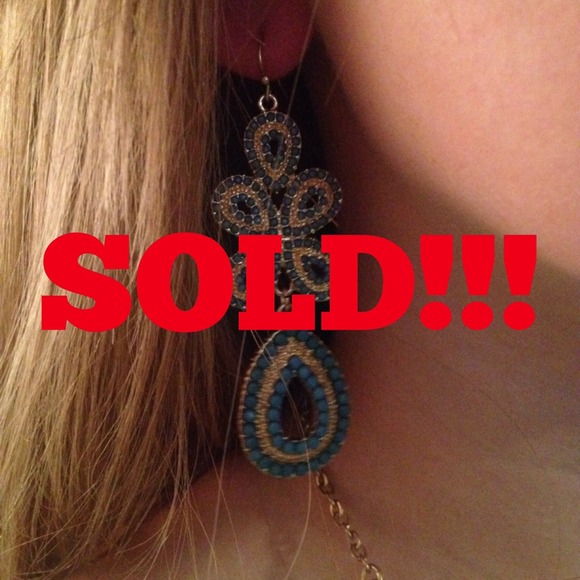 🚫SOLD🚫Teal & Gold Bohemian Statement Earrings