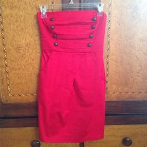 Red strapless dress