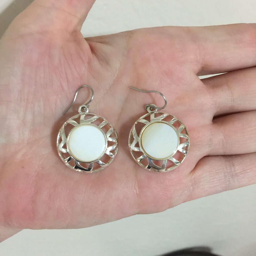 White Mother of Pearl beveled earrings