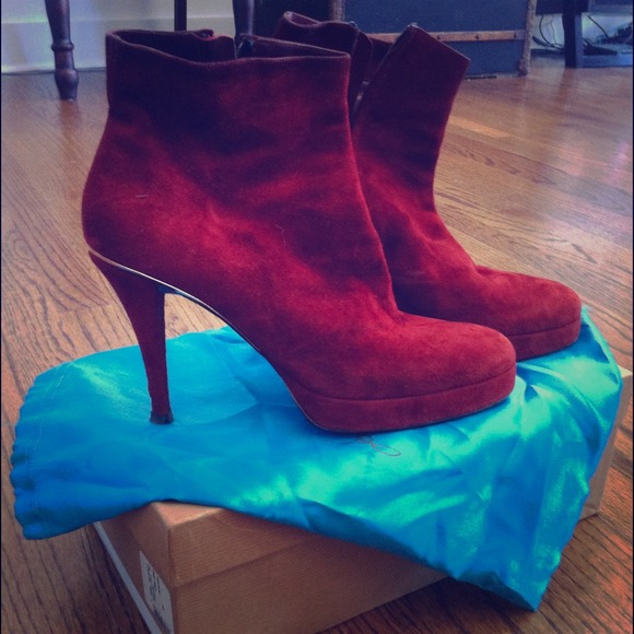Jean-Michel Cazabat Red Suede Platform Ankle Boots