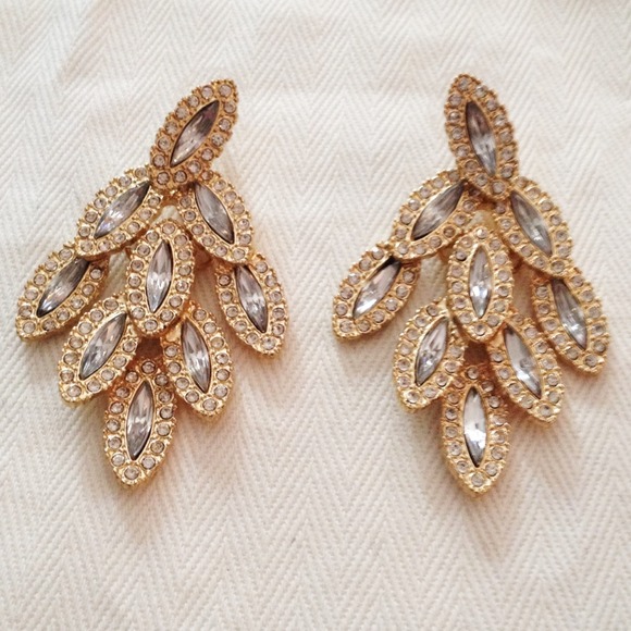 Rhinestone Gold Statement Earrings - Picture 2 of 4